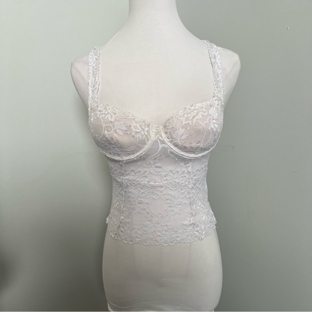 Vintage Lace Bustier Top Ivory Fairycore Corset Camisole Bridal XS - Picture 5 of 7